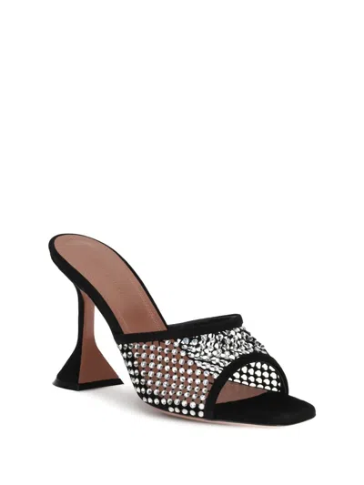 Amina Muaddi Black Slip On Heels In Black