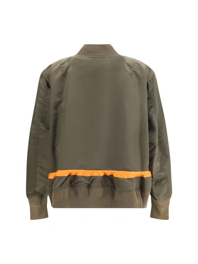 Sacai Stripe-detail Zip-up Bomber Jacket In Green