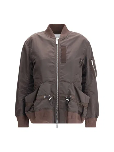 Sacai Drawstring-detail Bomber Jacket In Brown