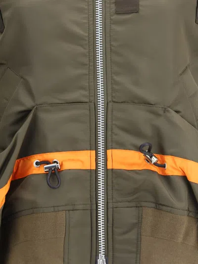 Sacai Stripe-detail Zip-up Bomber Jacket In Green