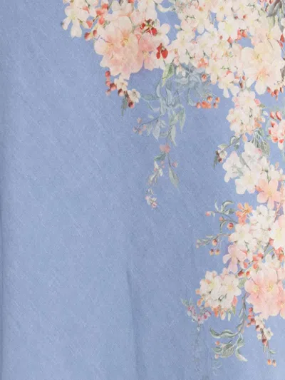 Zimmermann Womens Cascadian Bias Floral Linen Midi Skirt Teal Blue Botanical In Blue