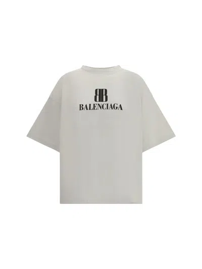 Balenciaga Cotton Tshirt With Logo Print In Gray