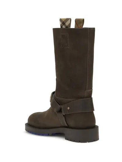Burberry Women Suede Saddle Ankle Boots In Brown