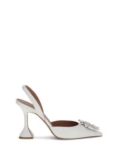 Amina Muaddi Begum Satin Slingback Pumps White In White