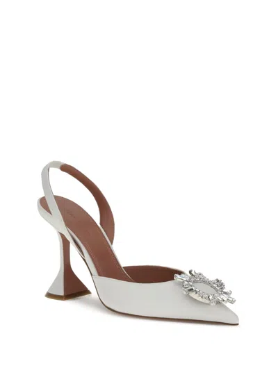 Amina Muaddi Begum Satin Slingback Pumps White In White