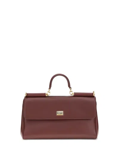 Dolce & Gabbana Plum Leather My Sicily Handbag In Burgundy