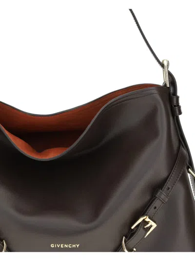 Givenchy Medium Voyou Calfskin Shoulder Bag With Buckle Fastening In Brown