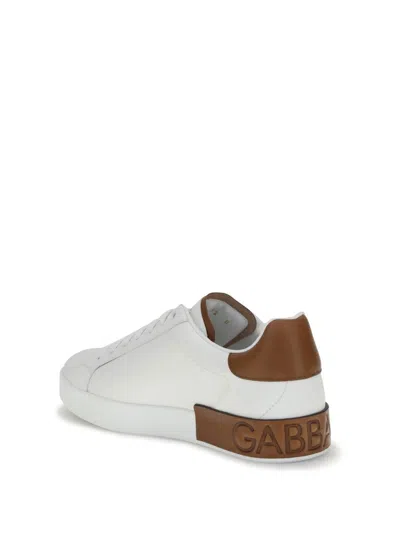 Dolce & Gabbana White Calf Leather Portofino Sneakers In Red