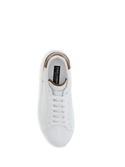 Dolce & Gabbana White Calf Leather Portofino Sneakers In Red
