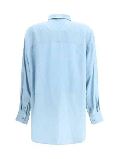 Gucci Womens Aqueous Monogram Relaxed-fit Silk Shirt In Blue