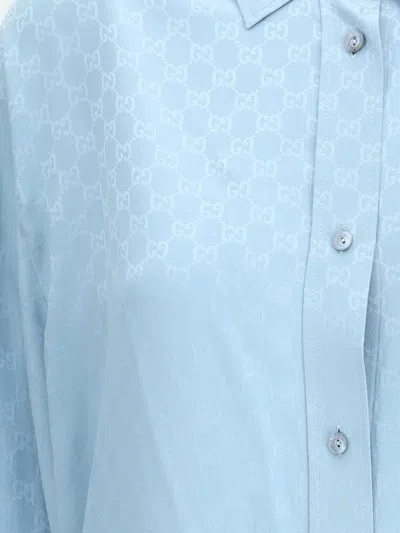 Gucci Womens Aqueous Monogram Relaxed-fit Silk Shirt In Blue