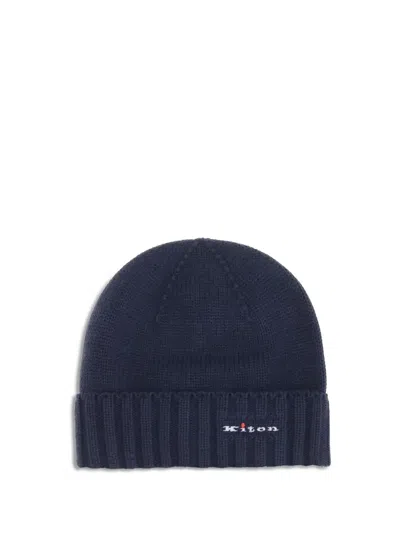 Kiton Men Wool Beanie Hat In Blue