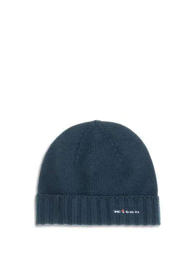 Kiton Men Wool Beanie Hat In Blue