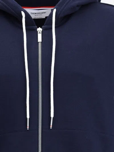 Thom Browne Zip Up Hoodie With Engineered 4 Bar In Color Blocked Solid Classic Loopback Jersey In Blue