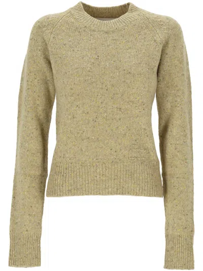 Ami Alexandre Mattiussi Ami Embroidered Woolen Round Neck Sweater In Green