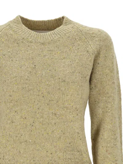 Ami Alexandre Mattiussi Ami Embroidered Woolen Round Neck Sweater In Green