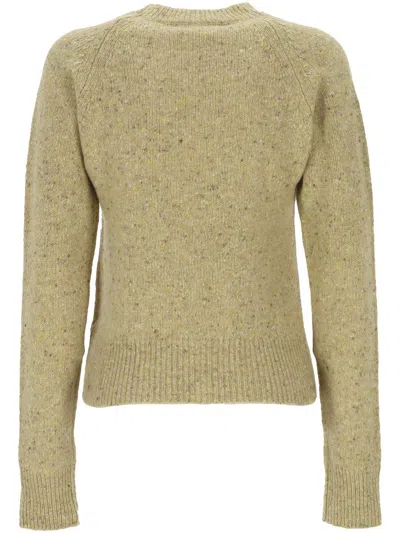 Ami Alexandre Mattiussi Ami Embroidered Woolen Round Neck Sweater In Green