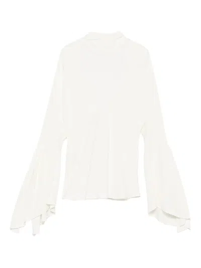Pinko White High Neck Shirt With Flared Sleeves In White