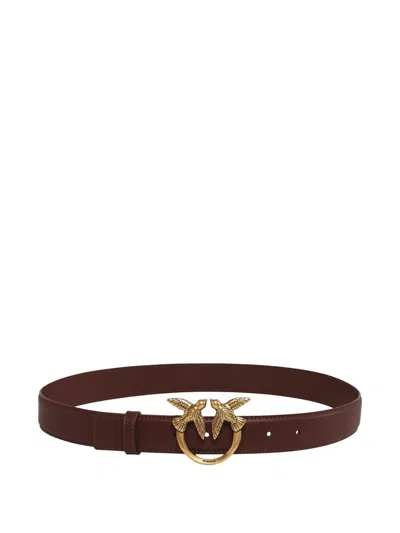 Pinko Love Birds High Leather Belt 4cm In Brown