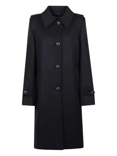 Prada Coat With Button Detailing And Side Pockets In Blue