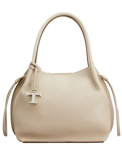 Tod's Leather Medium Bucket Bags In Sand