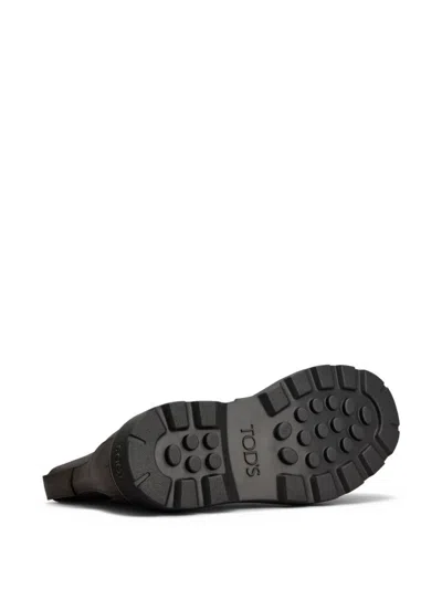 Tod's Chunky Sole Leather Ankle Boots With Elastic Panels In Brown