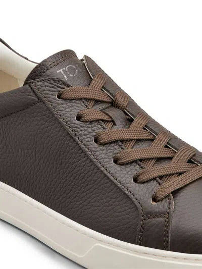 Tod's Grained Leather Round Toe Rubber Sole Sneakers In Brown