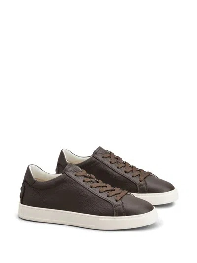 Tod's Grained Leather Round Toe Rubber Sole Sneakers In Brown