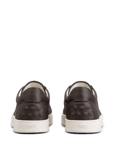 Tod's Grained Leather Round Toe Rubber Sole Sneakers In Brown