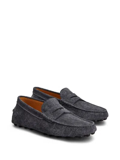 Tod's Almond Toe Leather Loafers With Penny Strap In Blue