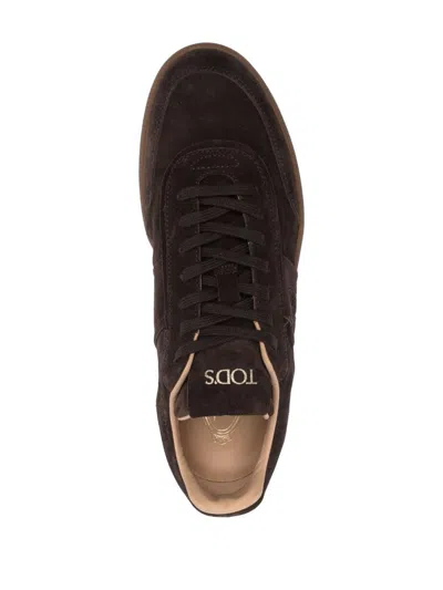 Tod's Suede Leather Sneakers Rubber Sole In Brown