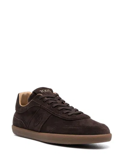 Tod's Suede Leather Sneakers Rubber Sole In Brown