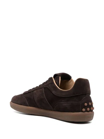 Tod's Suede Leather Sneakers Rubber Sole In Brown