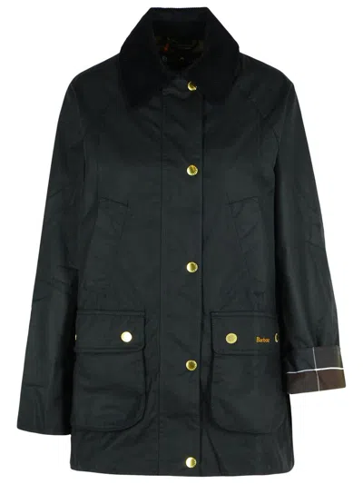 Barbour Waxed Cotton Jacket Corduroy Collar In Black