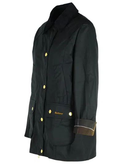 Barbour Waxed Cotton Jacket Corduroy Collar In Black