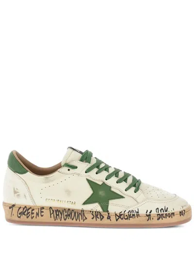 Golden Goose Ball Star Distressed Finish Leather Sneaker With Graffiti Print Shoes In White