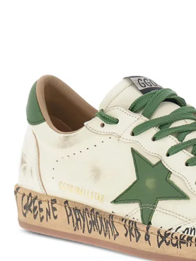 Golden Goose Ball Star Distressed Finish Leather Sneaker With Graffiti Print Shoes In White