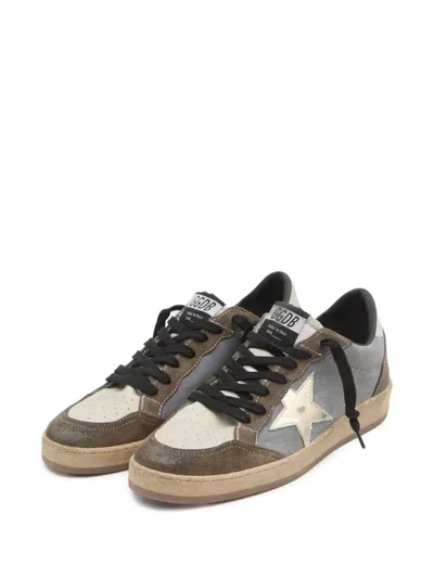 Golden Goose Ball Star Nubuck Sneakers With Green Suede Inserts And Laminated Leather Star Shoes In Blue