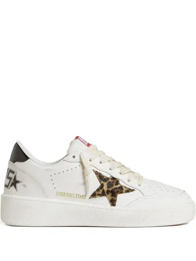 Golden Goose Ball Star Sneakers With Leopard Pony Skin Star And Black Laminated Leather Heel Tab Sho In White