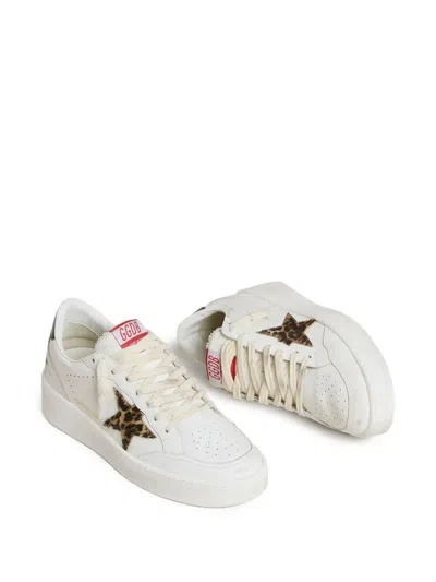 Golden Goose Ball Star Sneakers With Leopard Pony Skin Star And Black Laminated Leather Heel Tab Sho In White