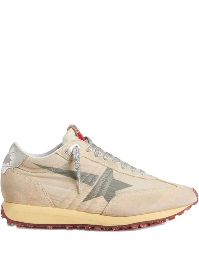 Golden Goose Marathon Sneakers With Beige Nylon Upper And Gray Star Shoes In Sand