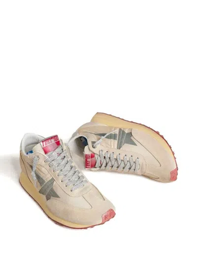 Golden Goose Marathon Sneakers With Beige Nylon Upper And Gray Star Shoes In Sand