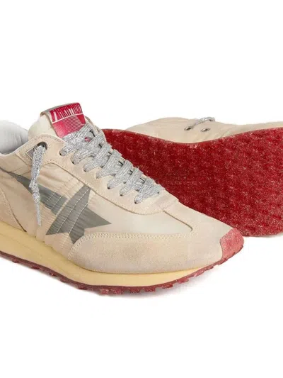 Golden Goose Marathon Sneakers With Beige Nylon Upper And Gray Star Shoes In Sand