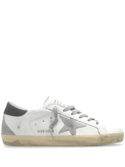 Golden Goose Super-star Leather Sneakers With Suede Grey Leather And Leather Grey Heel Tab Shoes In White