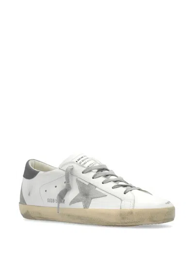 Golden Goose Super-star Leather Sneakers With Suede Grey Leather And Leather Grey Heel Tab Shoes In White