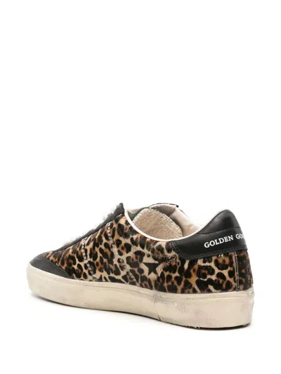 Golden Goose Soul Star Sneakers In Leopard-print Pony Skin With Black Nappa Leather Heel Tab And Ins In Brown