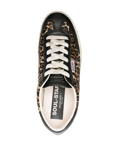 Golden Goose Soul Star Sneakers In Leopard-print Pony Skin With Black Nappa Leather Heel Tab And Ins In Brown