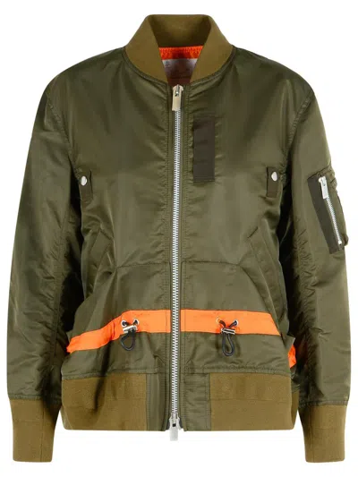 Sacai Stripe-detail Zip-up Bomber Jacket In Animal Print