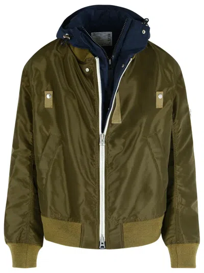 Sacai Khaki Nylon Bomber Jacket In Green