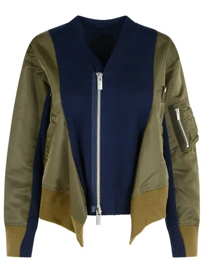 Sacai Green Cotton Blend Jacket In Multi
